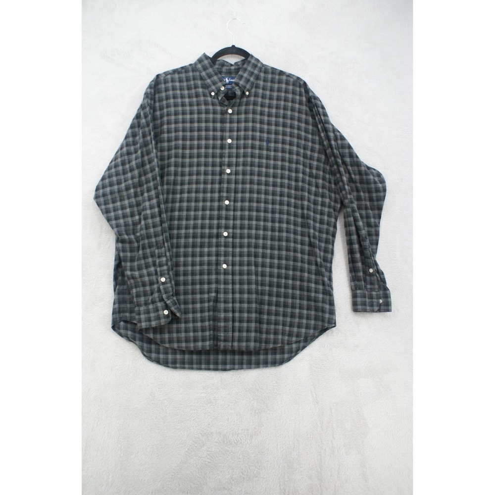 Ralph Lauren Blake Mens Large Grey Black Gingham Flannel Button Down Shirt - Picture 9 of 9
